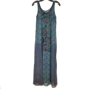 VTG Citron Maxi Dress Sz S Patchwork Grunge Floral Sleeveless Rayon USA